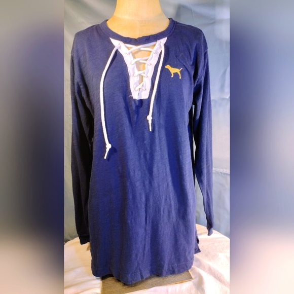 Victoria Secret Pink Studded  Large Lace Up Long Sleeve T Shirt - Picture 1 of 4